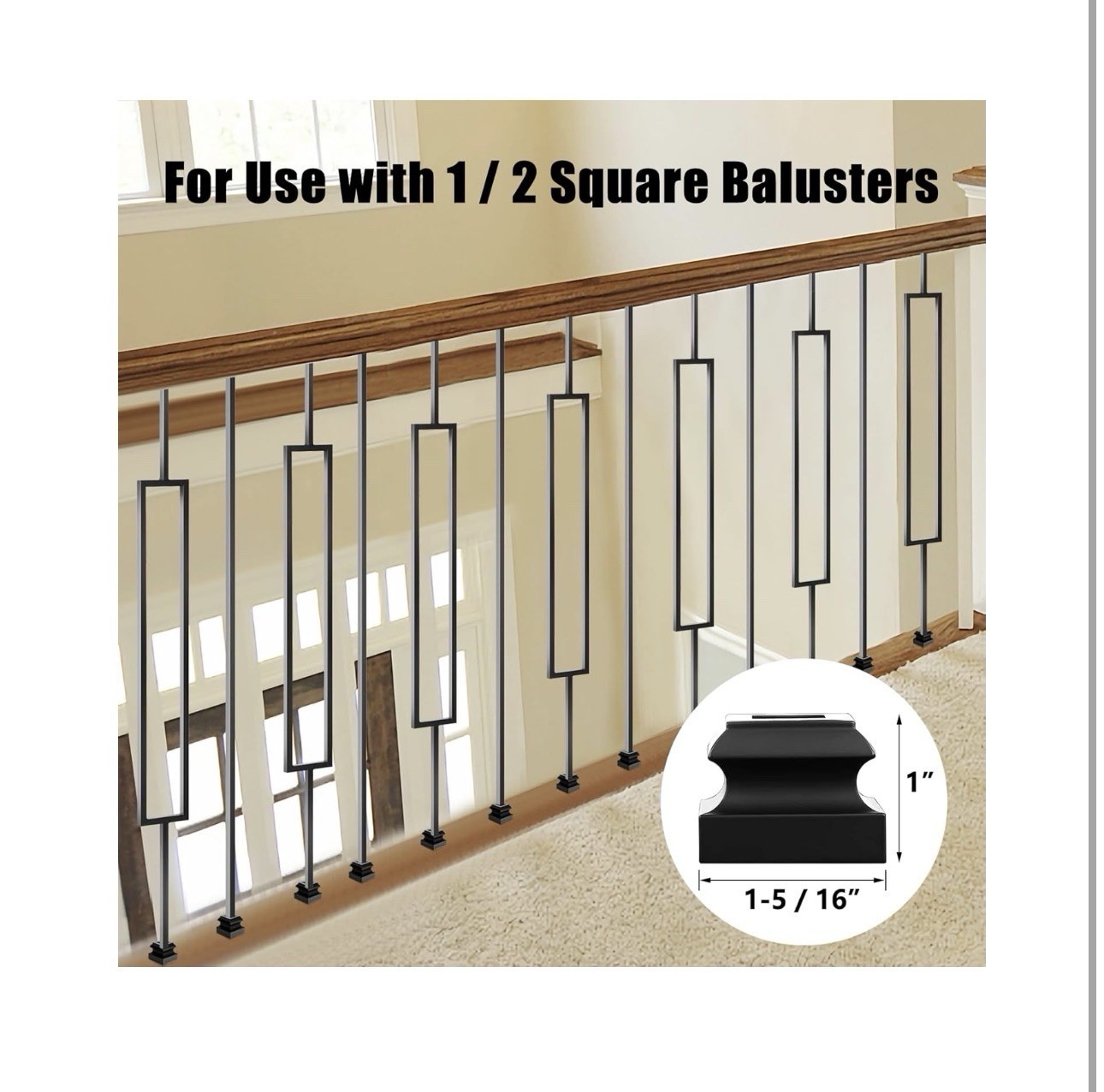 16 Pack Rectangular Hollow Stair Spindles 44 Inches, 1/2″ Iron Balusters for …