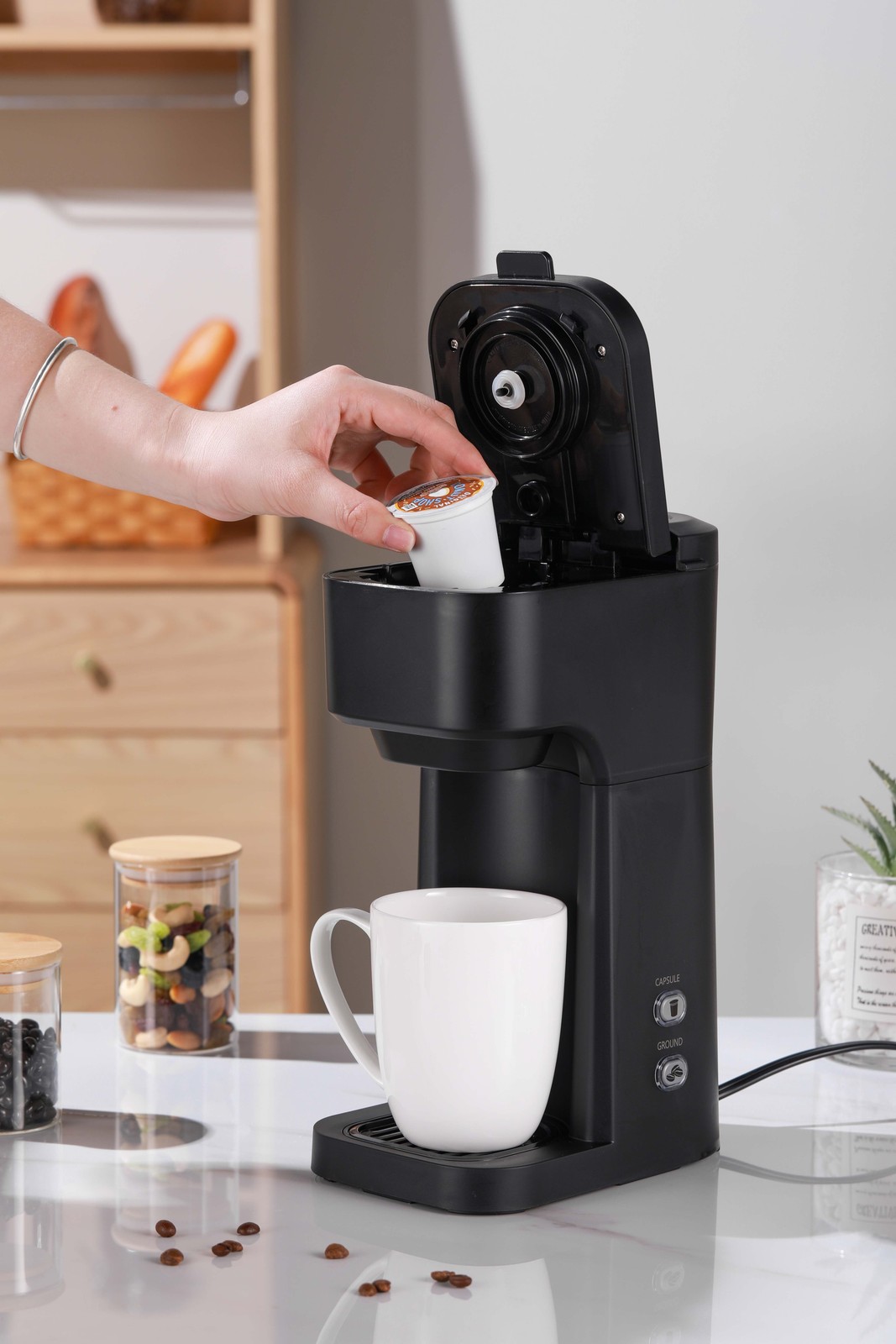 Black Matte Dual Brew Coffee Maker, Single Serve, Auto Shutoff, 14 Oz Reservoir