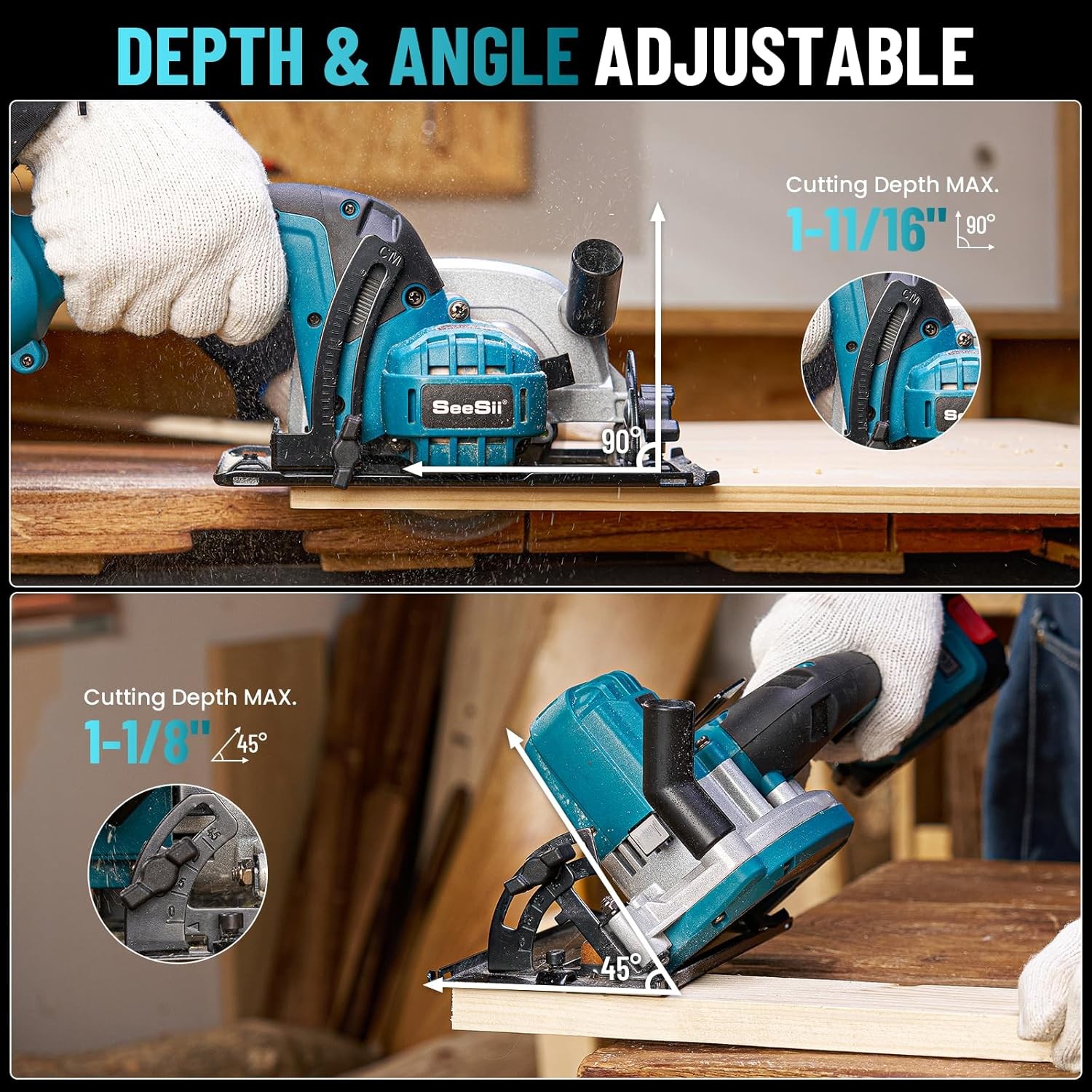 SeeSii 4-1/ 2″ Mini Circular Saw ,6900RPM Compact Cordless Circular Saw 4000MAH