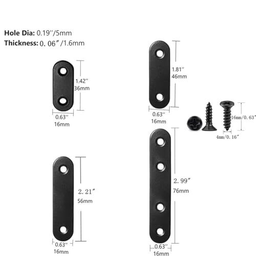 Black Flat Straight Brace,20Pcs Metal Mending Brackets Straight Corner Braces St