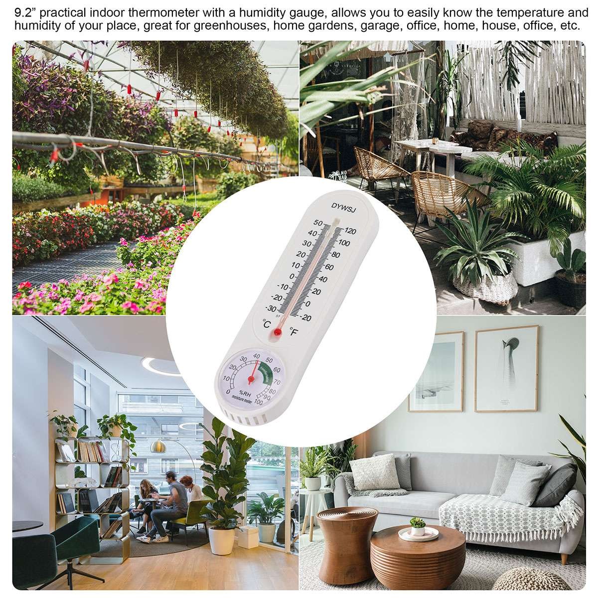 Wall Thermometer Mount Garden Greenhouse Home Humidity Meter Tool Indoor Outdoor
