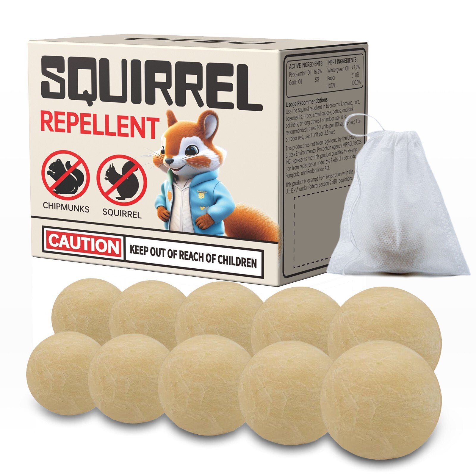 10 Balls Squirrel Repellent Outdoor &Indoor Made with Essential Peppermint Oils
