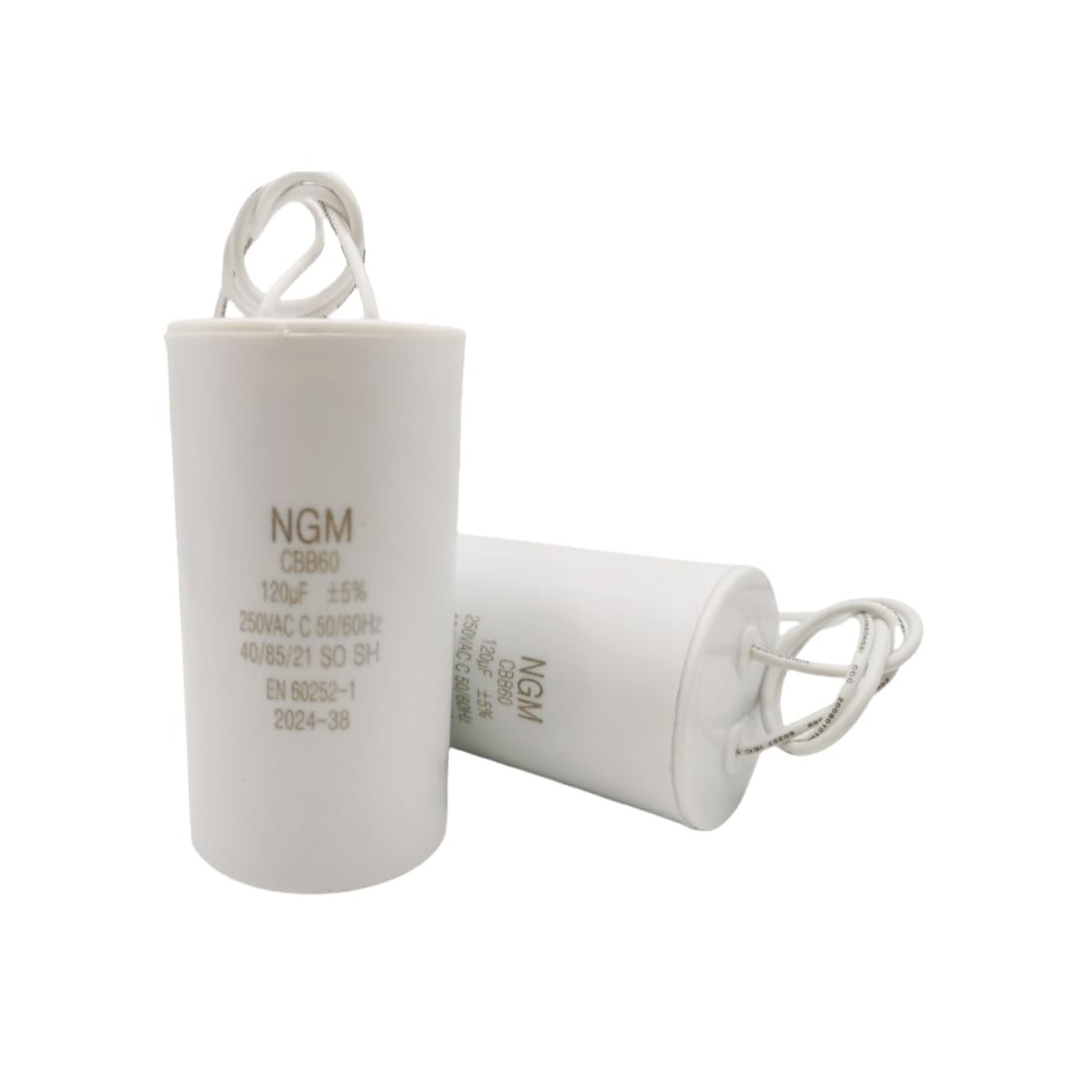 120UF MFD CBB60 Motor Run Capacitor 250VAC Volts Round Cylinder 2 Wires, Meta…