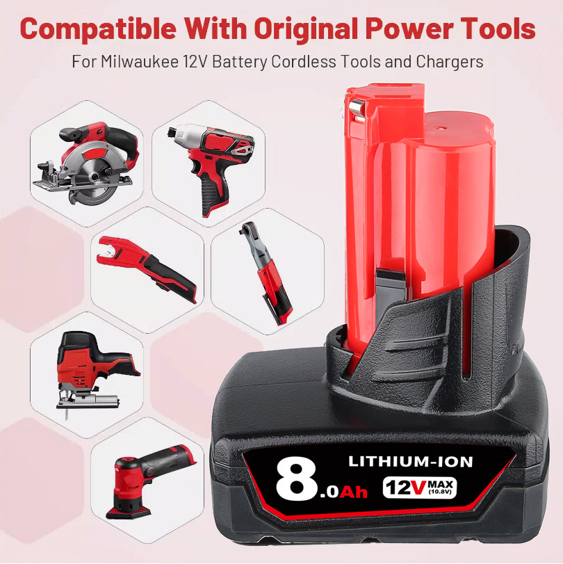 2-Pack 8.0Ah For Milwaukee for M12 Battery LITHIUM Extended Capacity 48-11-2460