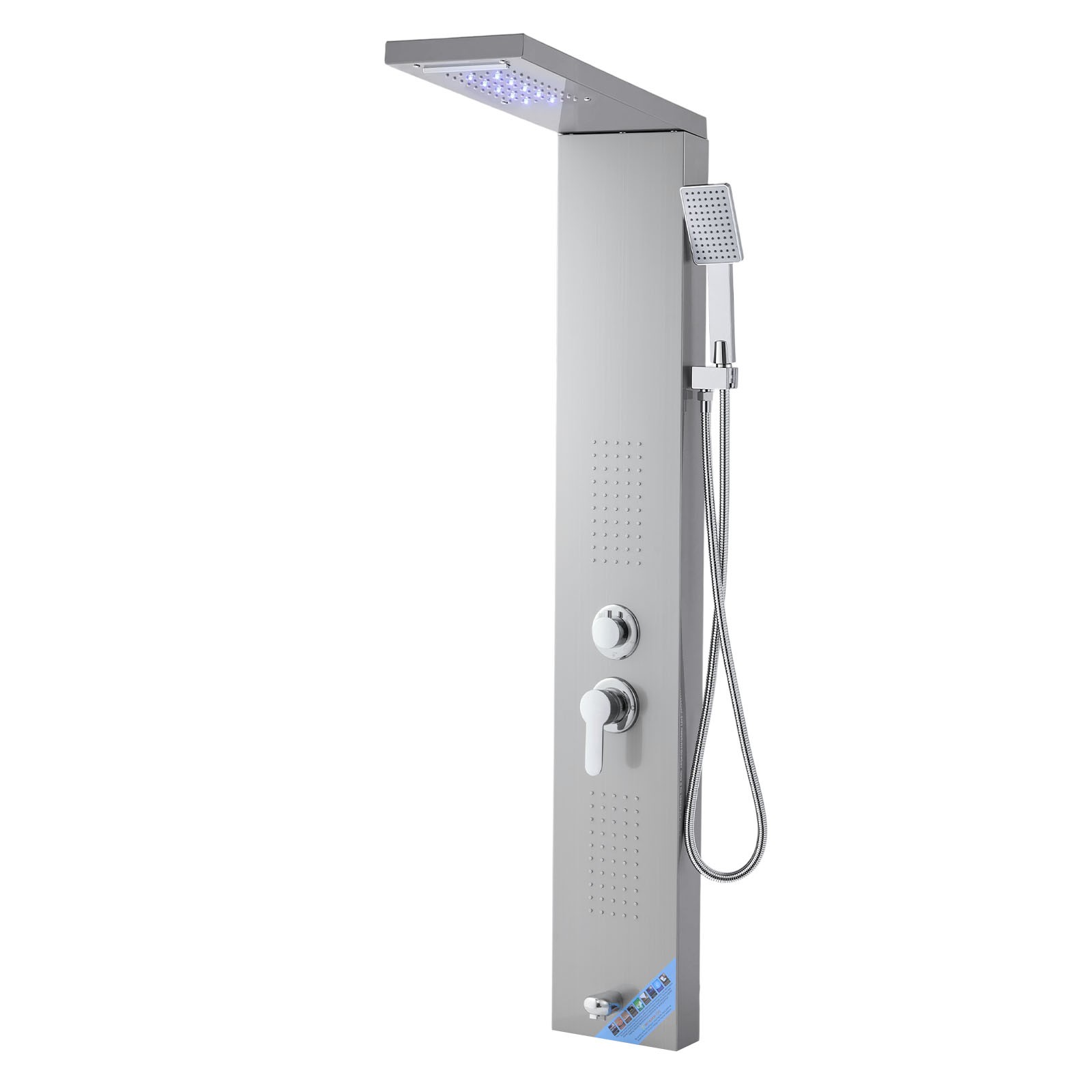 VEVOR Shower Panel Tower System Stainless Steel Column Rainfall Waterfall Head
