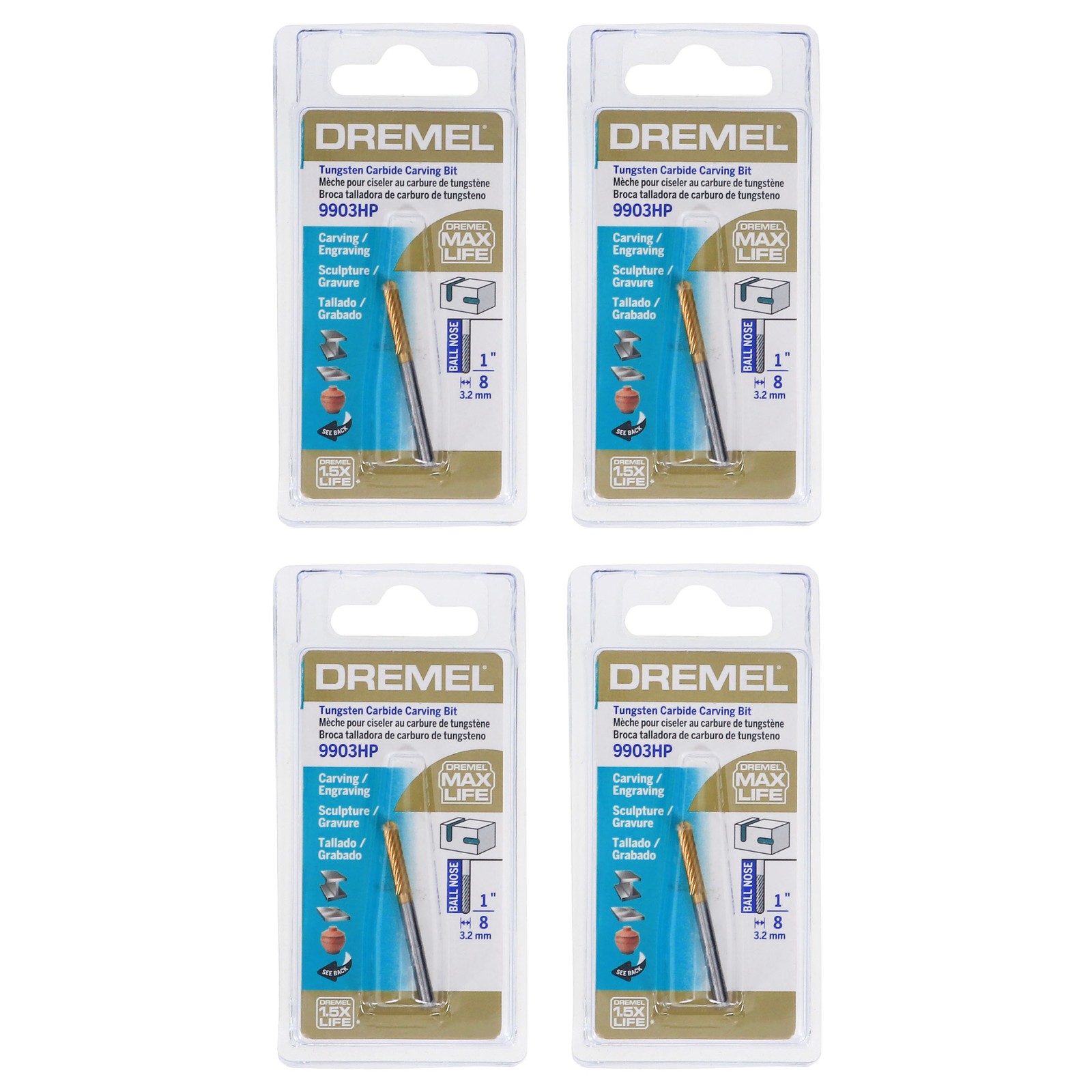 Dremel1/8″ (3.2mm) Tungsten Carbide Rotary Tool Carving Bit (4-Pack)