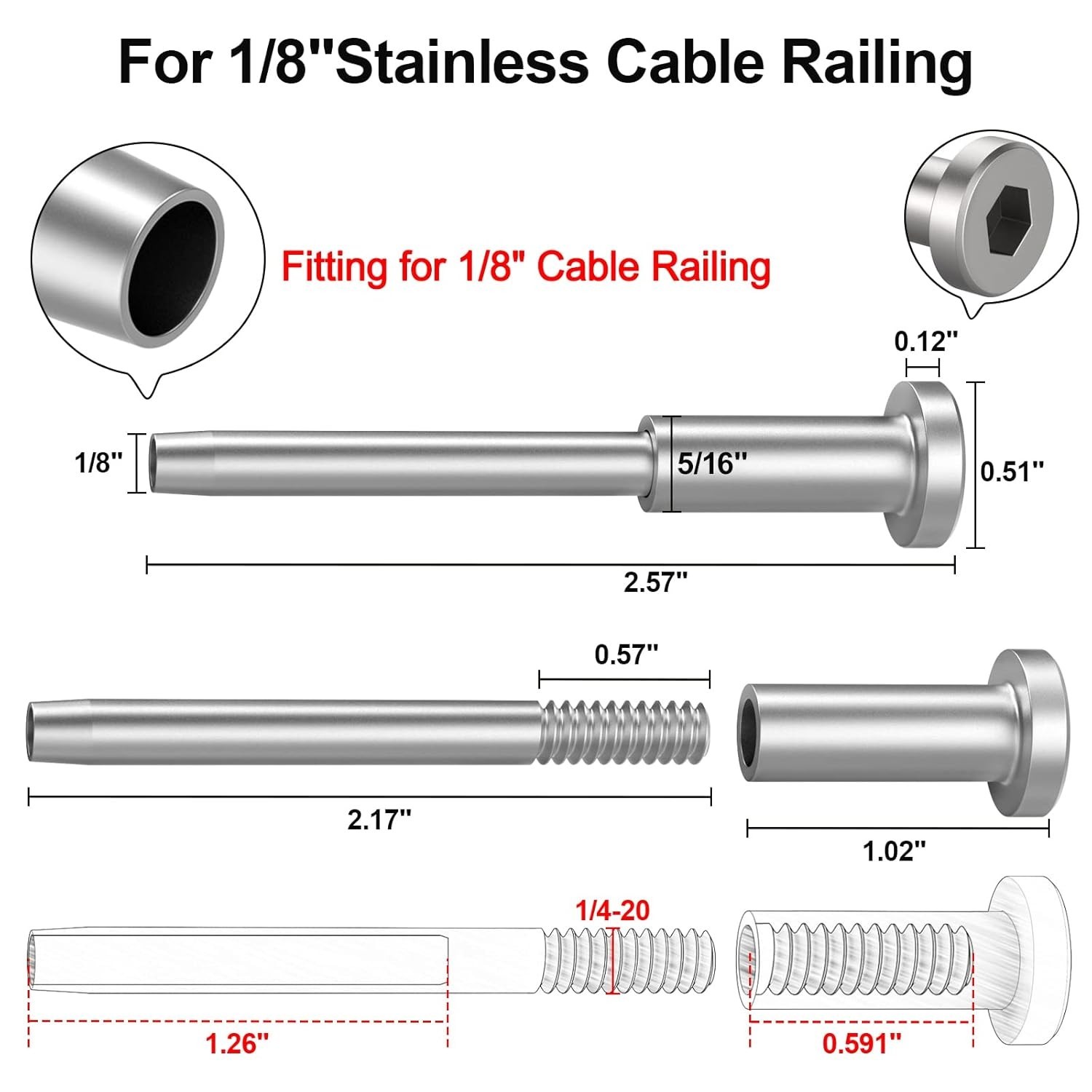 50 Pack Invisible Cable Railing kit, T316 Stainless Steel 1/8″ Invisible ……