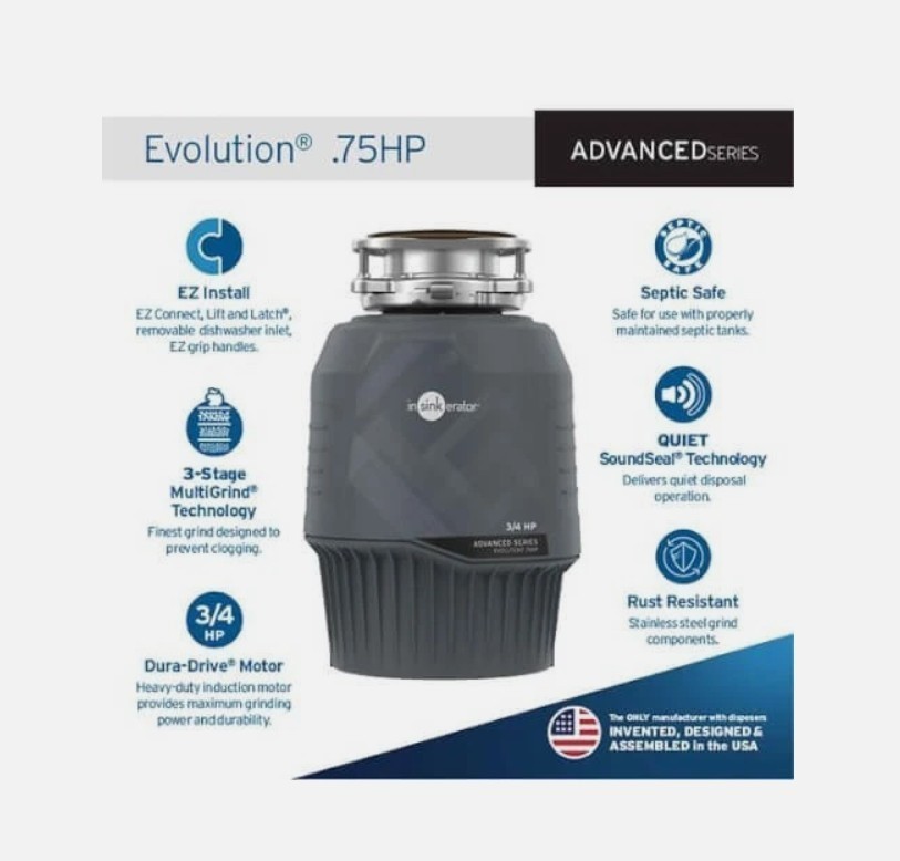 INSINKERATOR 80021-ISE Evolution Series Continuous Feed Garbage Disposal, 3/4 HP