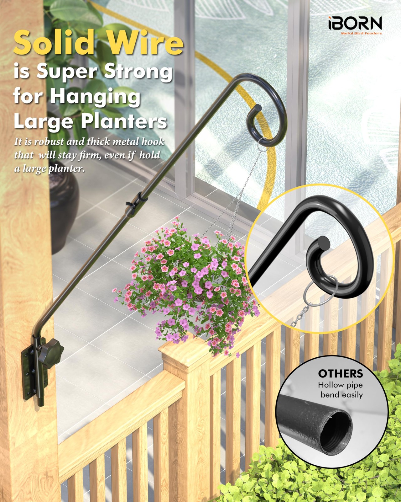 iBorn Wall Mount Deck Hook, 28″ Hummingbird Feeder Hanger, Heavy Duty Bird Fe…