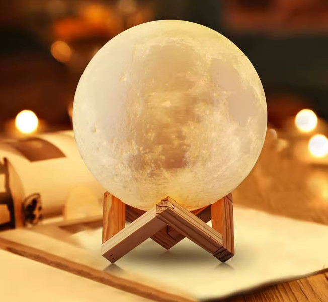 8cm Moon Lamp LED Night Light Battery Operated with Stand Starry Bedroom Decor
