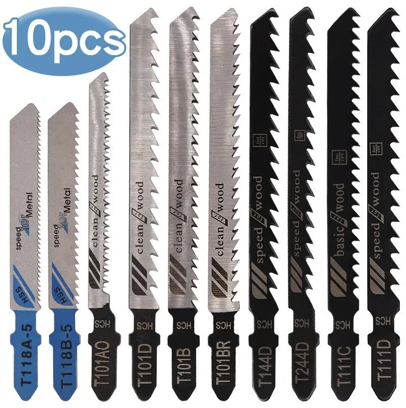 10pcs Jigsaw Blades Set High Carbon Steel for Wood Plastic Metal Cutting – NEW