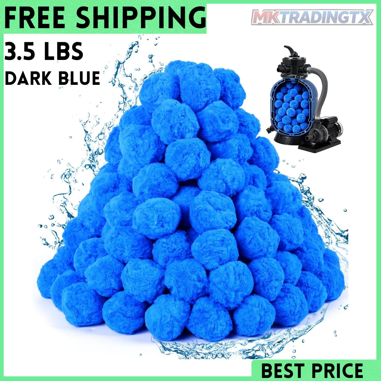 3.5 Lbs Pool Filter Balls for Sand Pump Reusable Blue Pool Filter Media Balls