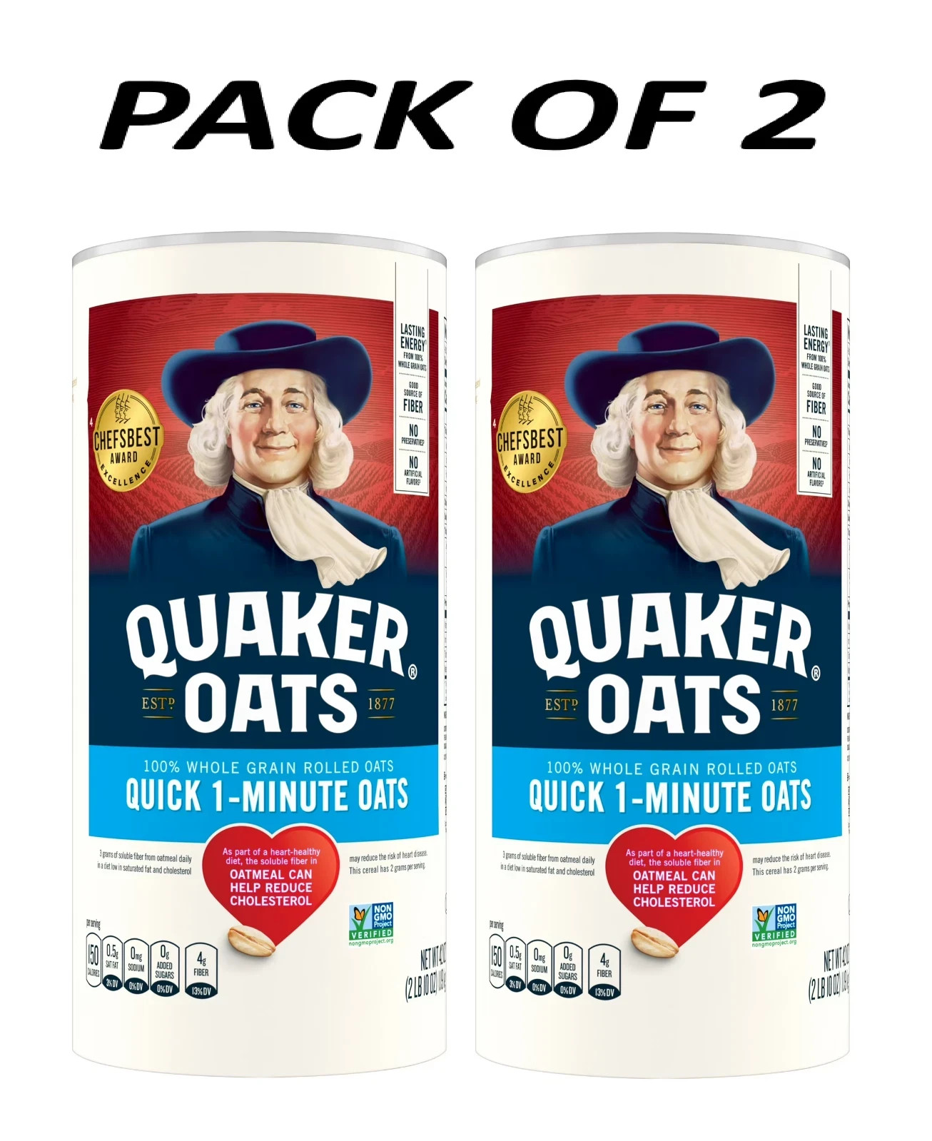 Quaker Old Fashioned Instant Whole Grain Oatmeal, 42 oz Canister pack of 2