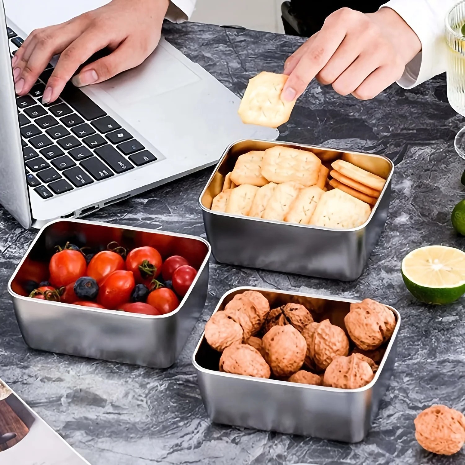 6pc Stainless Steel Food Storage Containers with Lids Leakproof Stackable Reusab