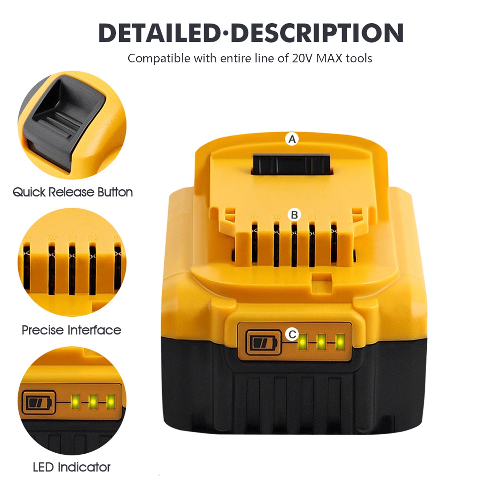 Pack For DeWalt DCB206-2 DCB205-2 20V 20 Volt Max XR 8.0AH Lithium Ion Battery