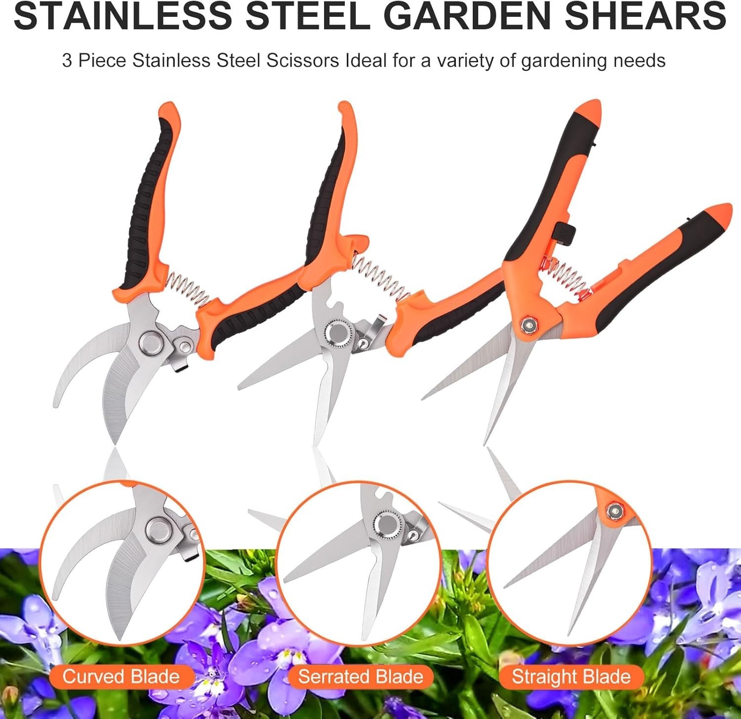 3 Pcs Garden Shears Stainless Steel Gardening Scissors Pruning Shears for Garden