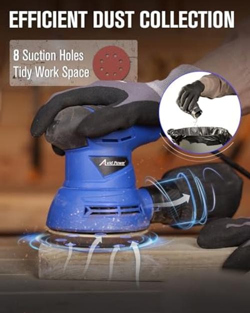 5” Random Orbital Sander Tool Palm Sander for Woodworking | Electric Blue