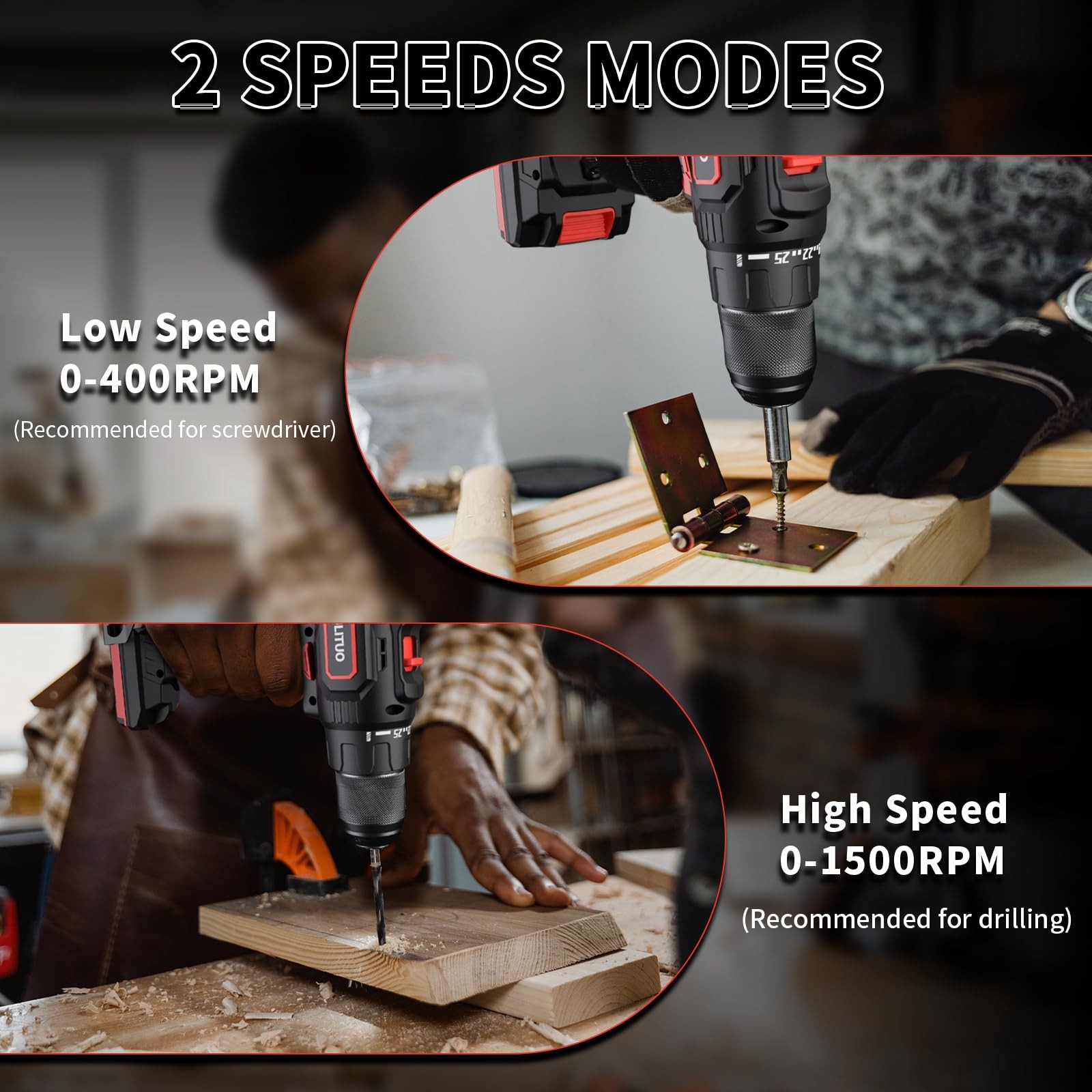 Cordless Drill Set 20v/2.0ah Electric Power Drill Torque 45n.m 25+1 Torque Setti