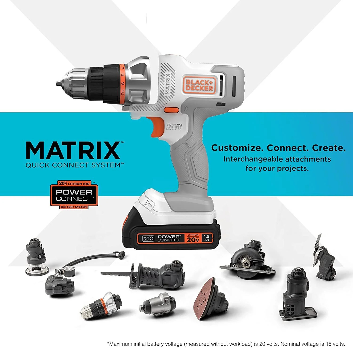 BLACK+DECKER 20V MAX Matrix Cordless Drill/Driver Kit, White – BDCDMT120WC1FF
