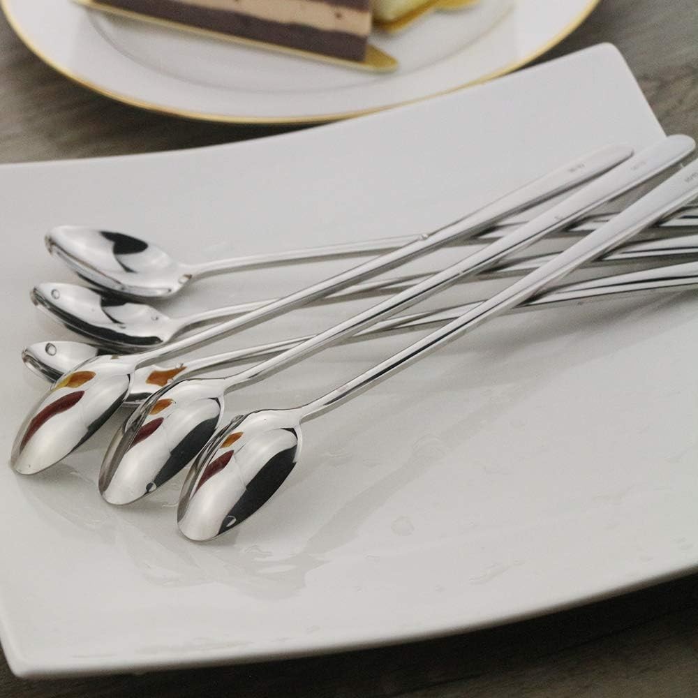 Long Handle Spoon, 9-Inch Iced Teaspoon, Set of 6, 18/10 Stainless Steel