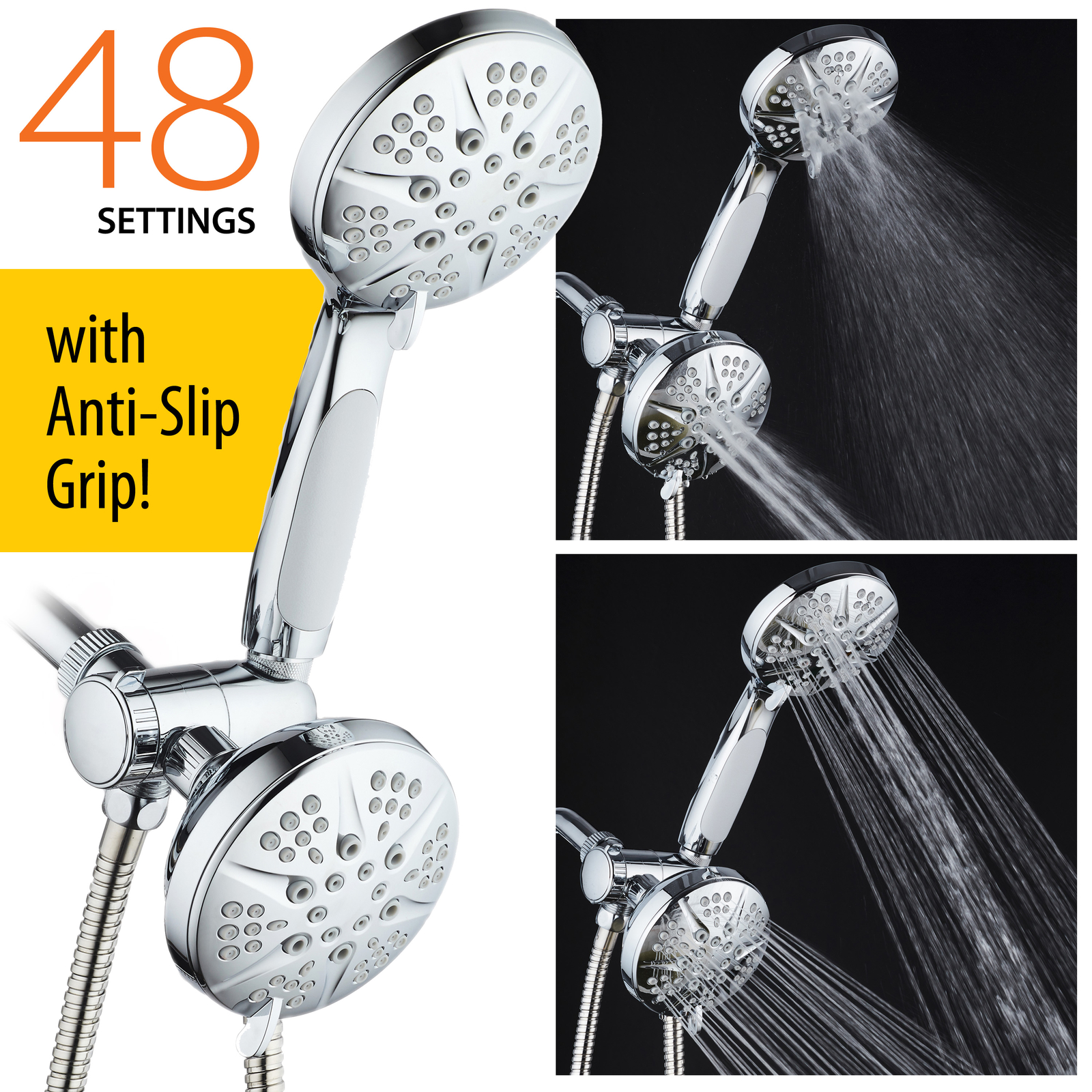 NOTILUS High-Pressure 48-Setting 3-Way Twin 4.3 Inch Shower Head Combo