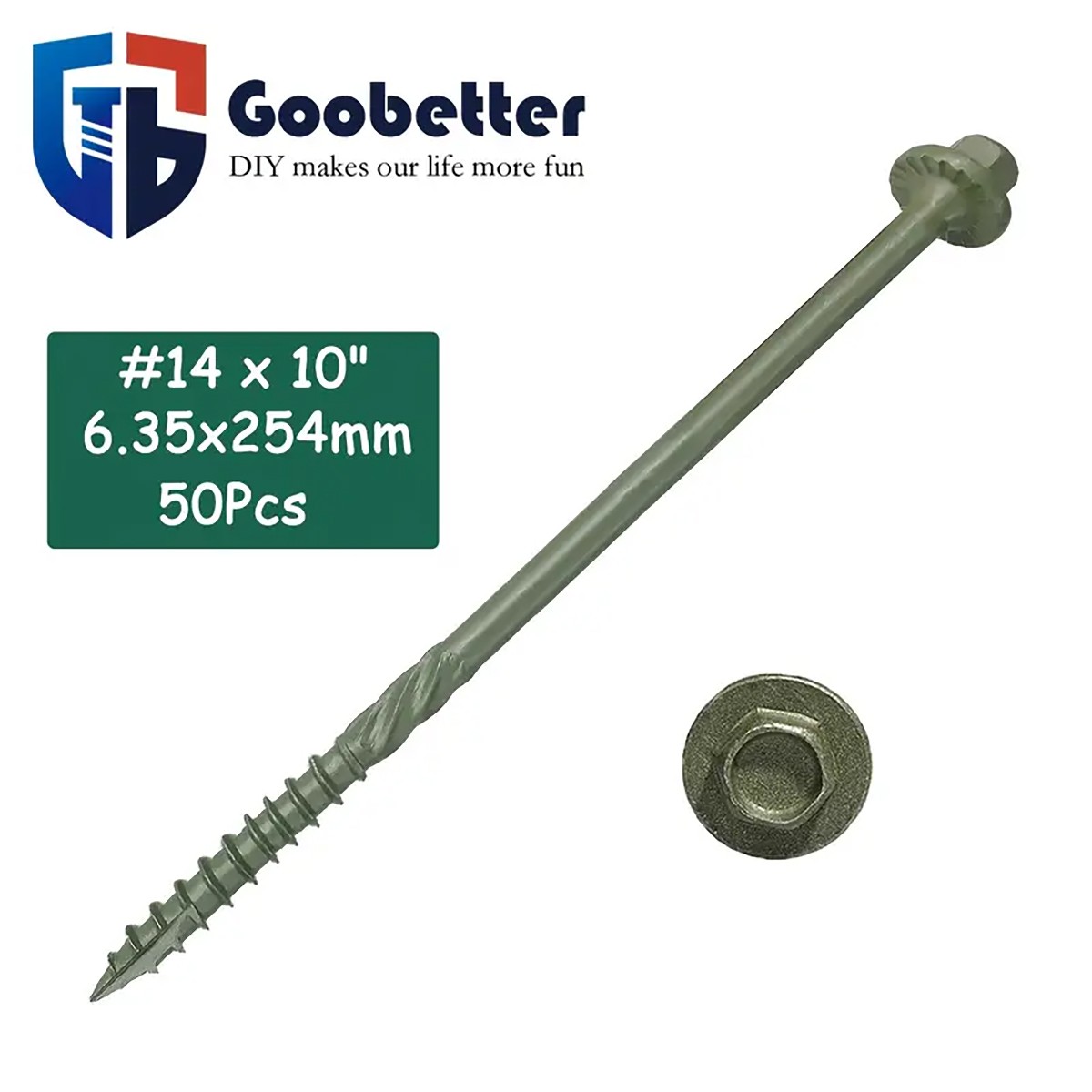 Heavy-Duty Green Timber Structural Wood Screws with Hex Socket 14*8″ Extra Long