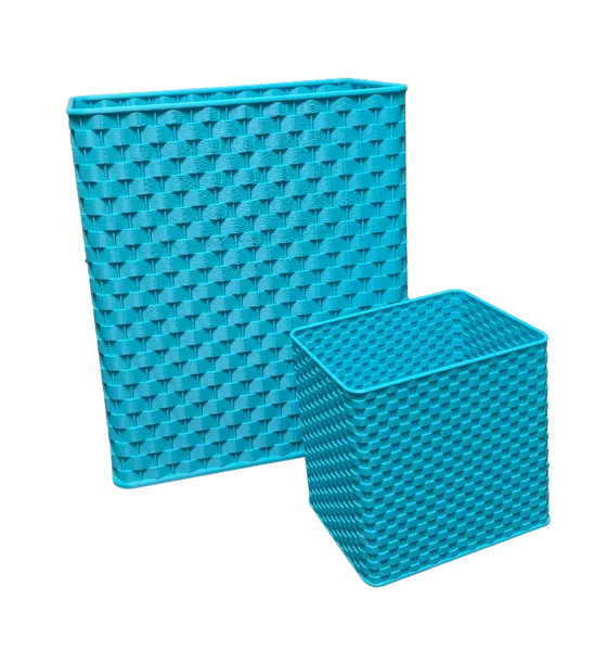 Blue Wicker Wastebasket W/Accessory Holder/Bathroom/Kids/Teens/Adults/Stylish