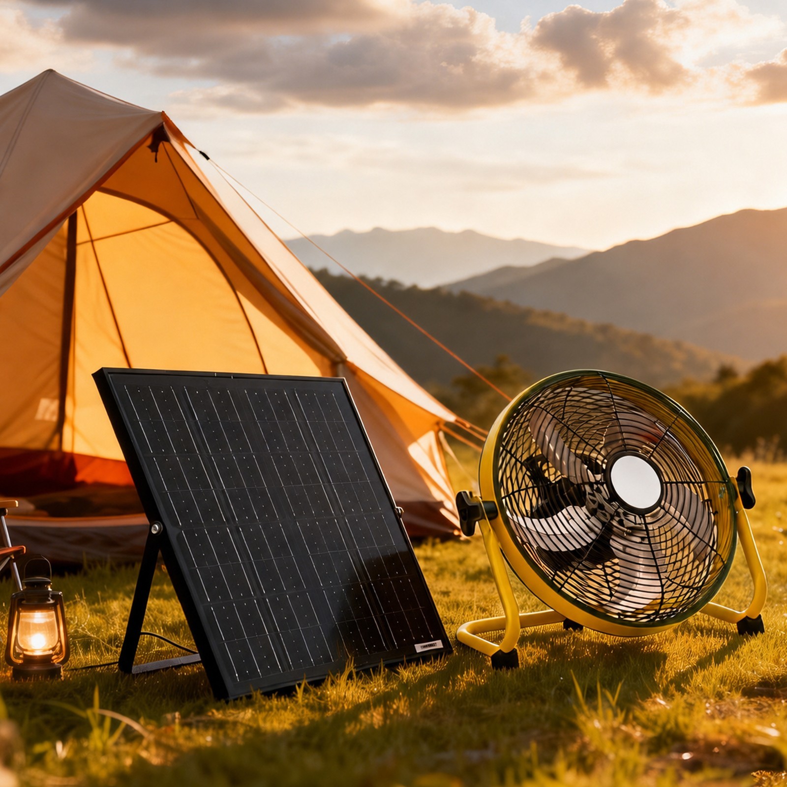 12″ Solar Rechargeable Floor Fan Built-in 1500mAh Battery for Backyard Camping