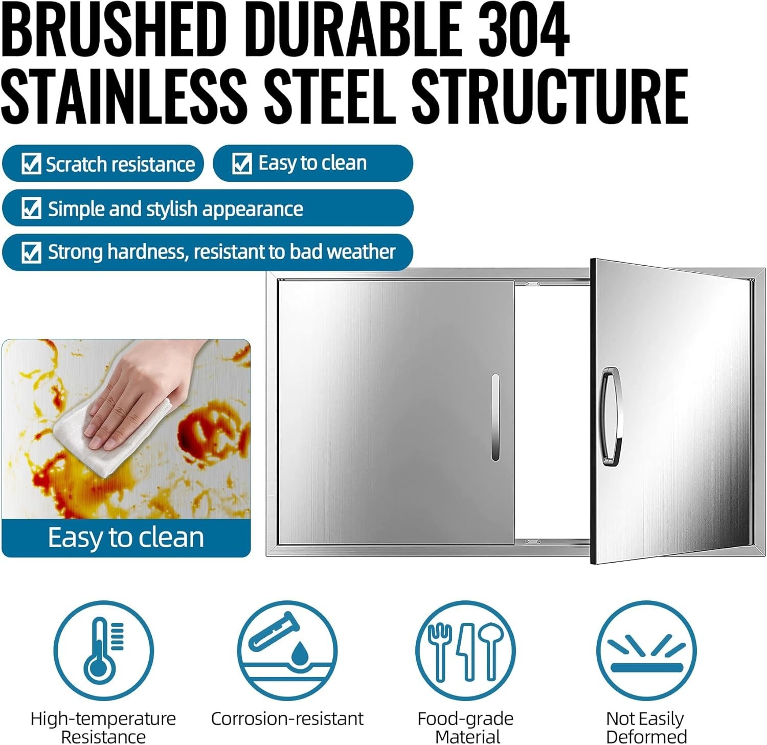 Outdoor Kitchen Doors, 36″ Wx21″ H 304 Stainless Steel BBQ Access Door w/ handle