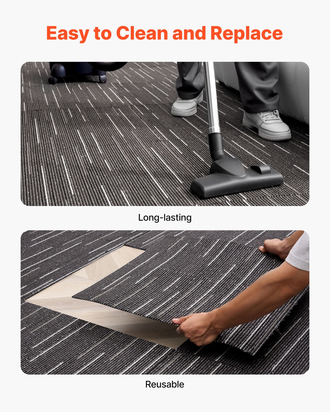 VEVOR Carpet Tiles Reusable 24×24 inch 24 PCS Modular Rug Soft Padded Gray