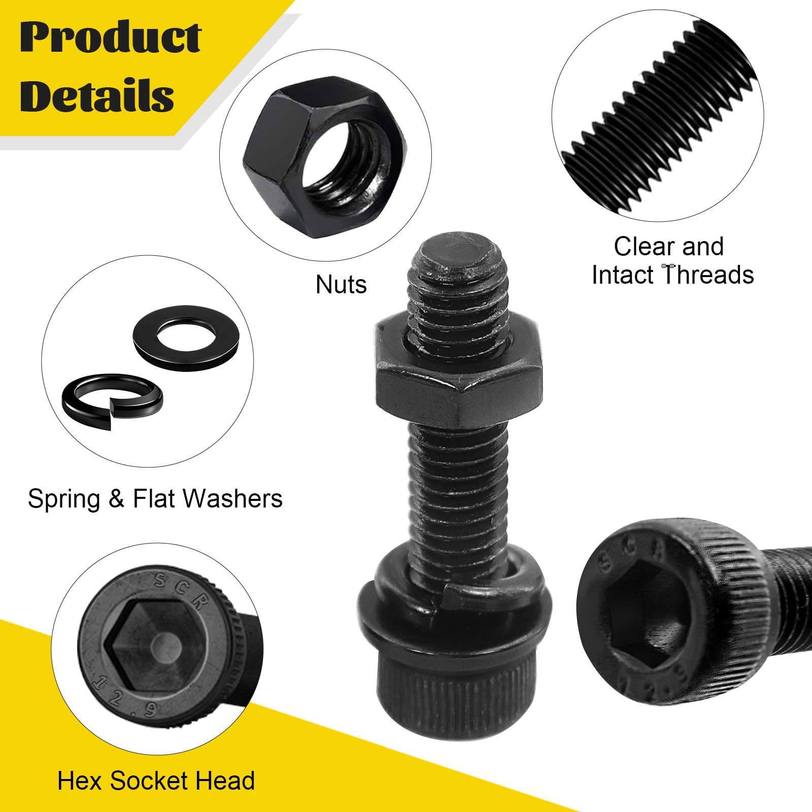 Fgruh 480PCS M4 Screws Assortment Kit, M4x6/8/12/16/20/30 mm 480pcs, Black