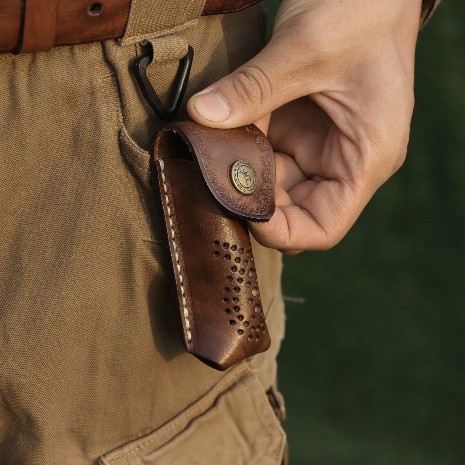 TOURBON Leather 3.5in Folding Blade Knife Sheath Knives Case Belt Pouch Holster