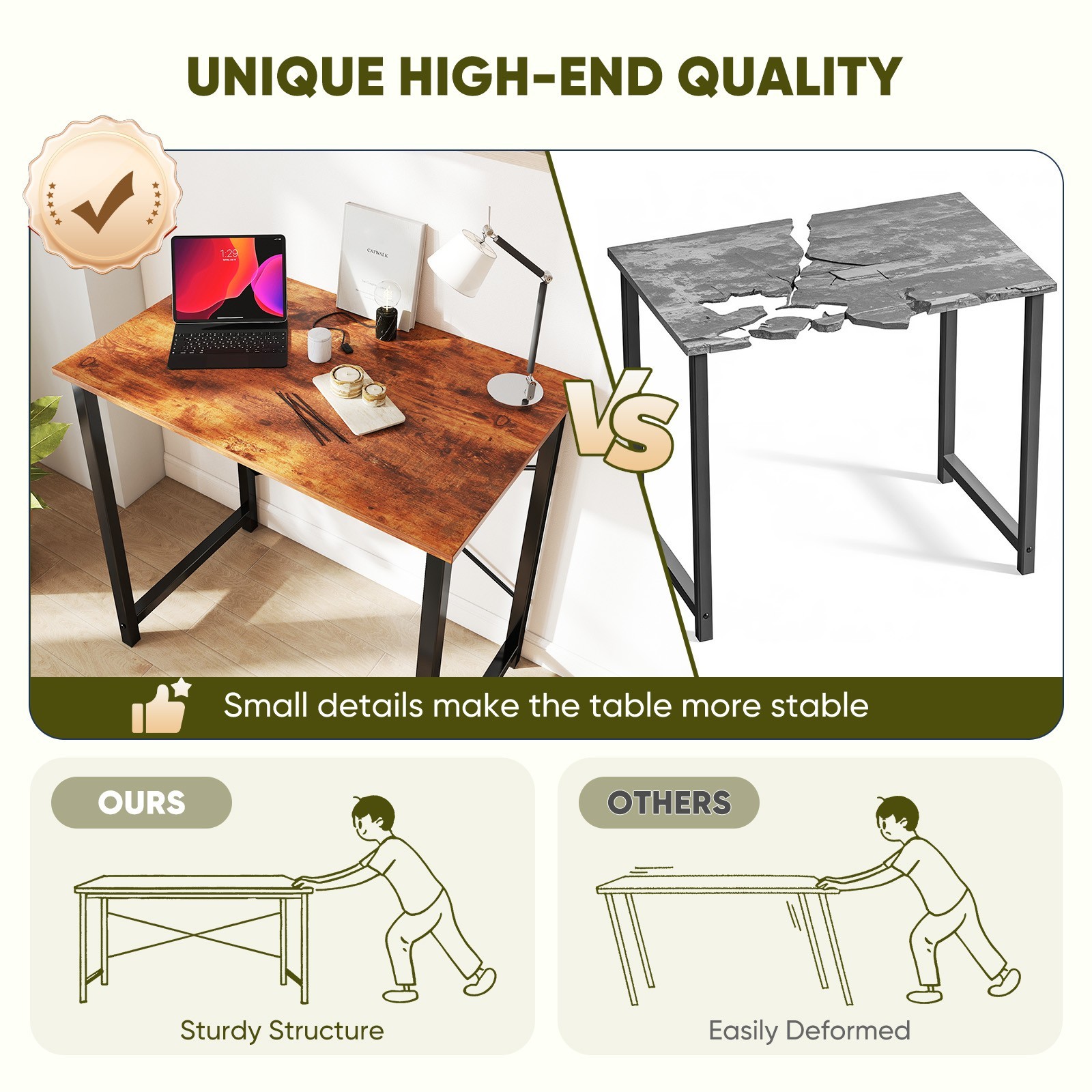Home Office Computer Desk with Storage Bag and Hook – 40/47/55/63inch Sizes