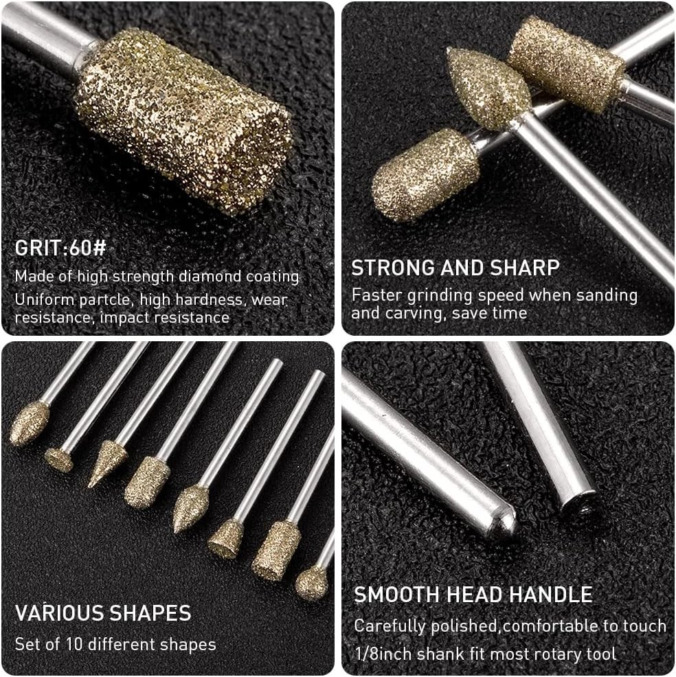 Versatile Diamond Burr Set with 20 Shapes for Engraving, Sanding & Grinding