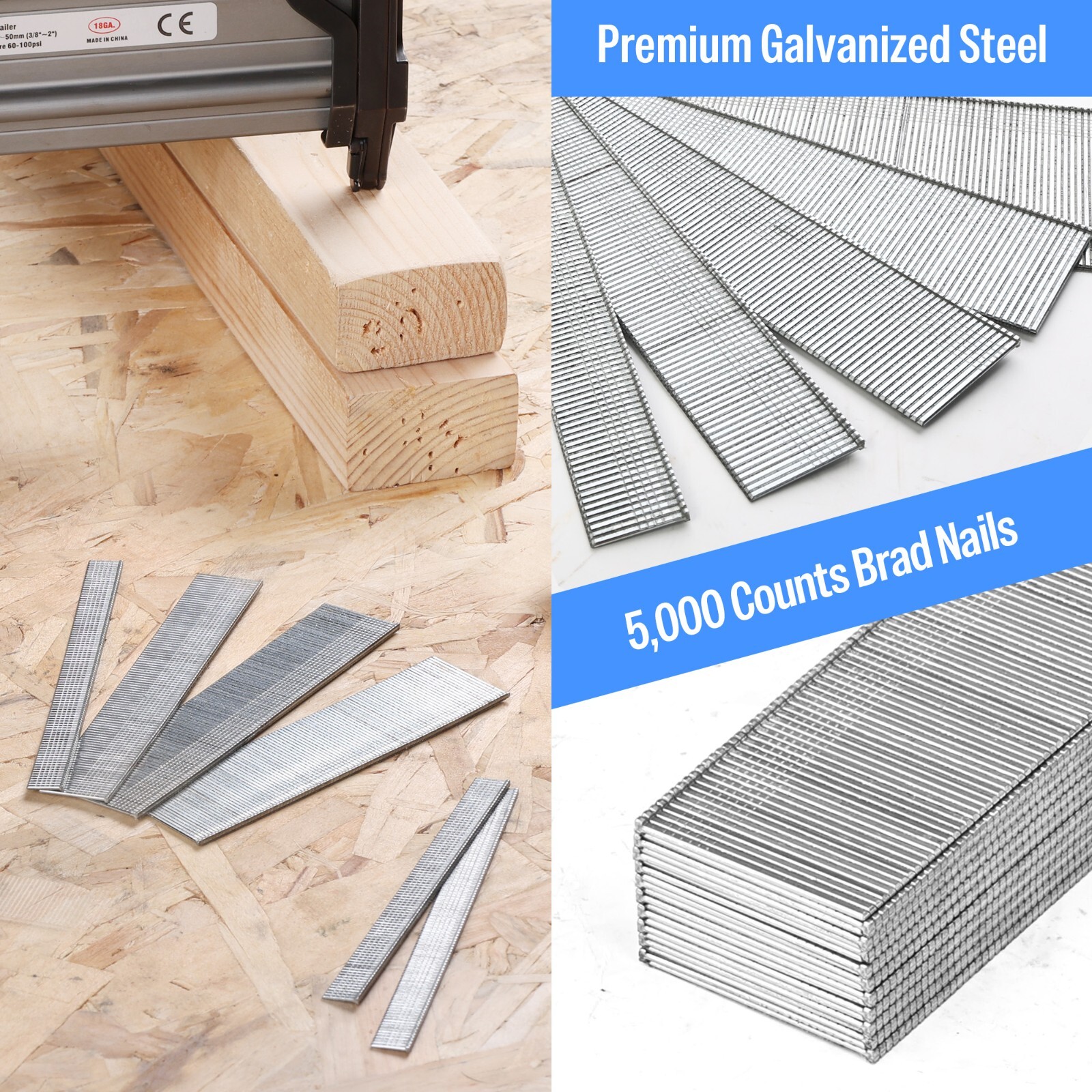 Meite 18 Gauge 1 Inch Galvanized Brad Finish Nails Chisel Point for Upholstery