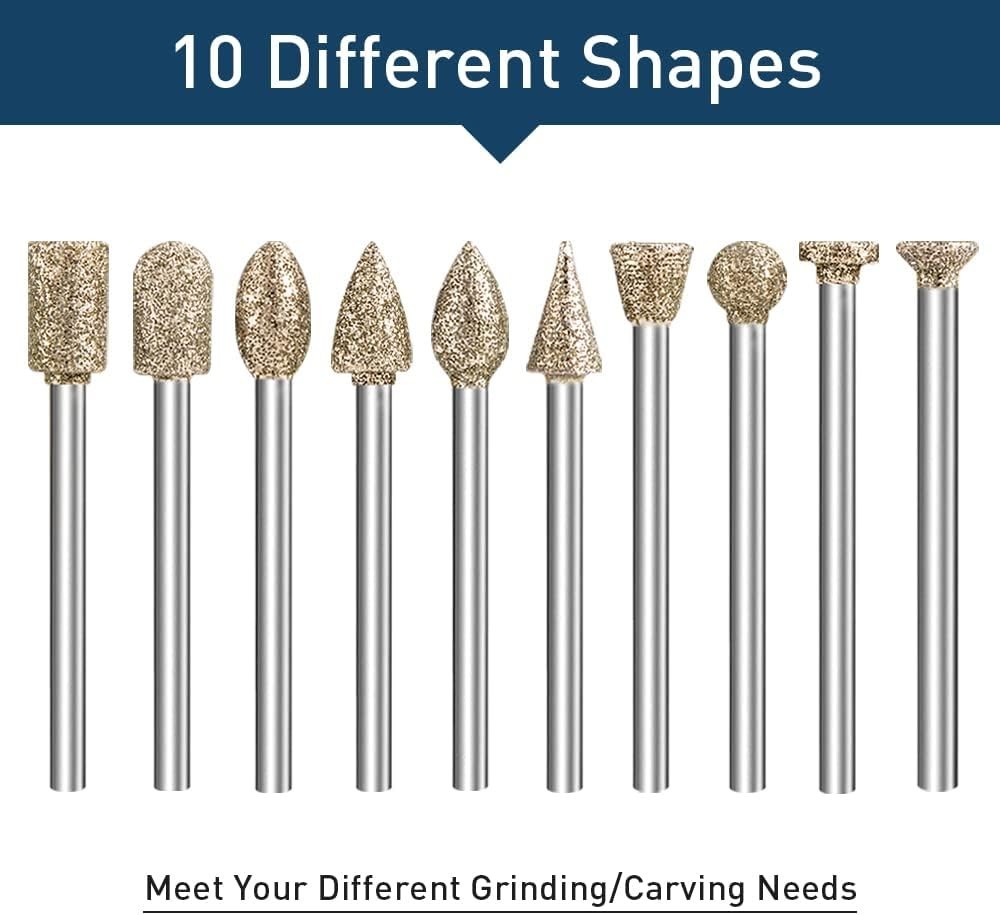 Versatile Diamond Burr Set with 20 Shapes for Engraving, Sanding & Grinding