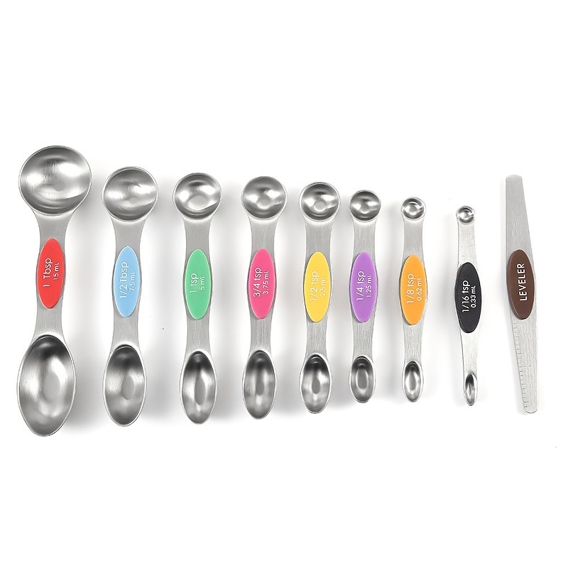 9pcs Magnetic Measuring Spoon Set, Dual-Sided Tea Spoons with Leveling Tool