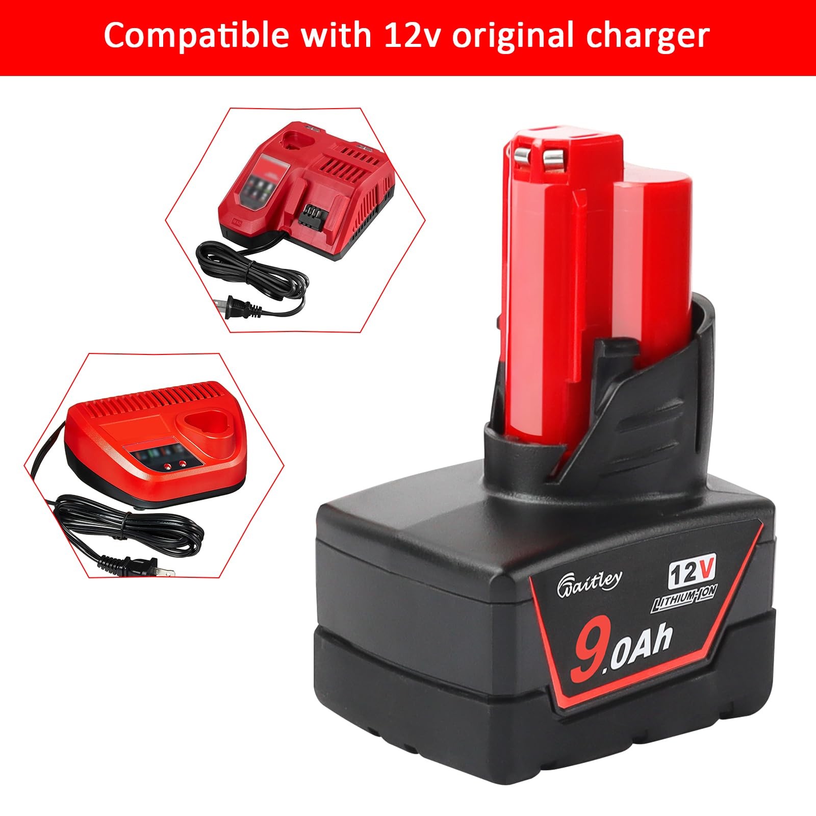 waitley 12V 9Ah Replacement Battery Compatible with Milwaukee 12V Power Tools…