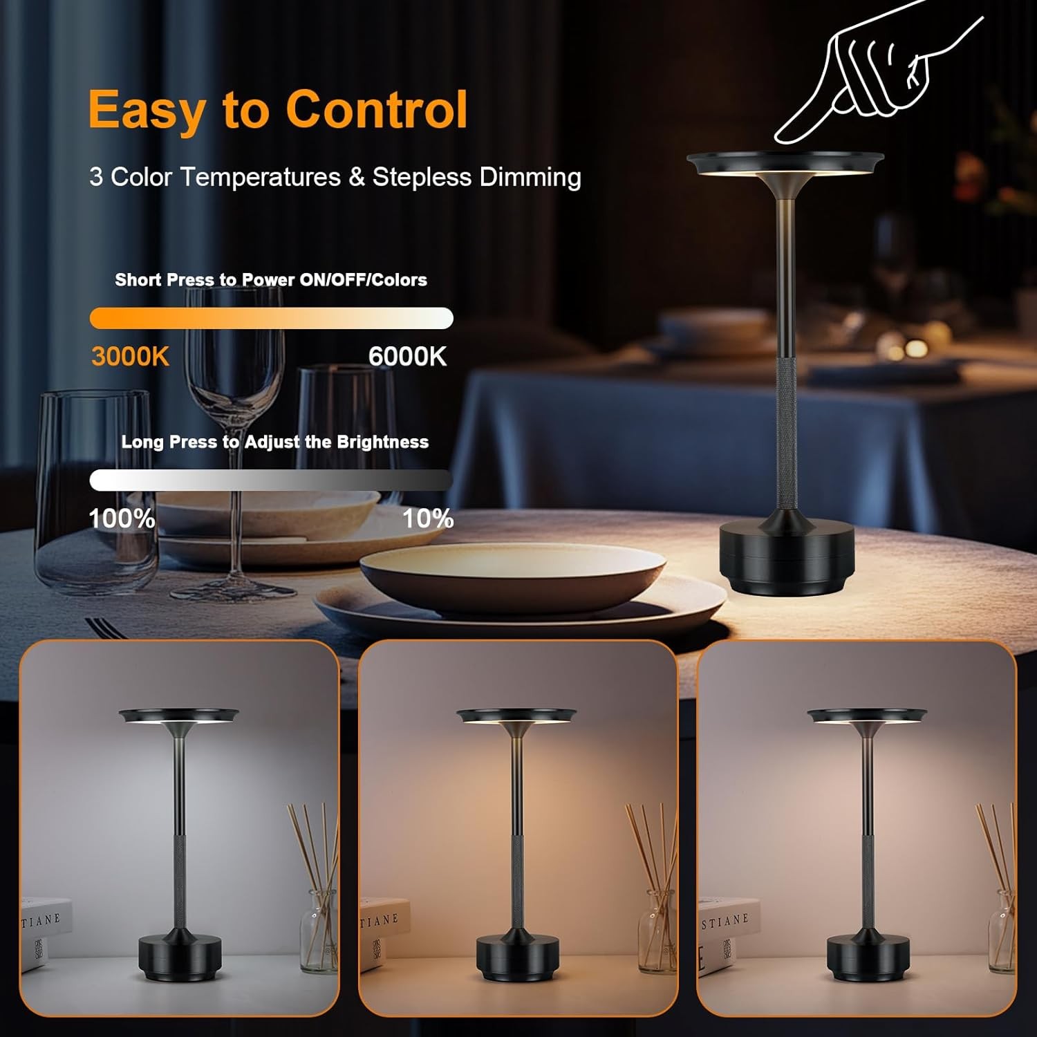 Cordless LED Touch Sensor Table Lamp Rechargeable Dimmable Bar Desk Night Light