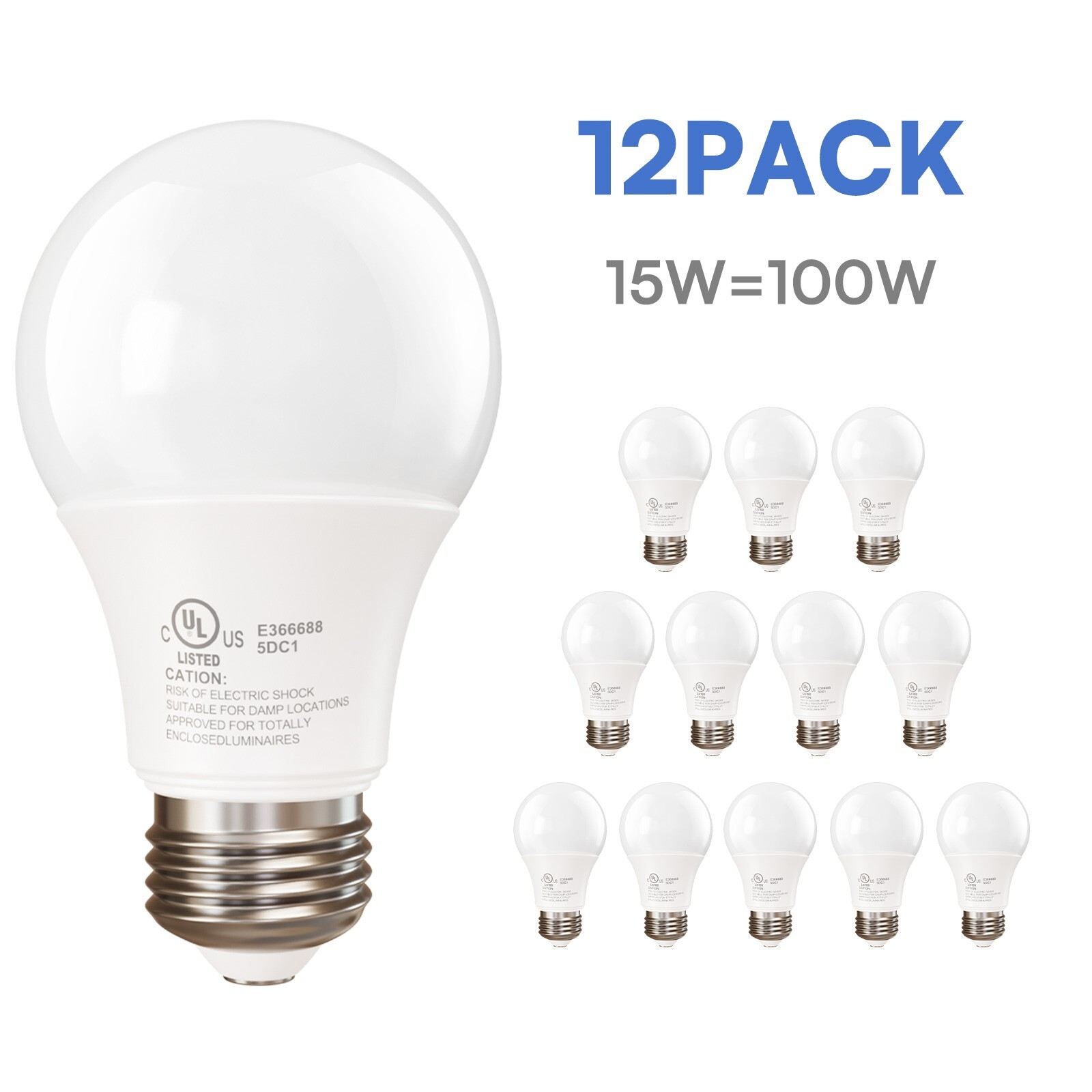100W Equivalent LED Light Bulb 1500 Lumens A19 5000K Daylight NonDimmable 24Pack