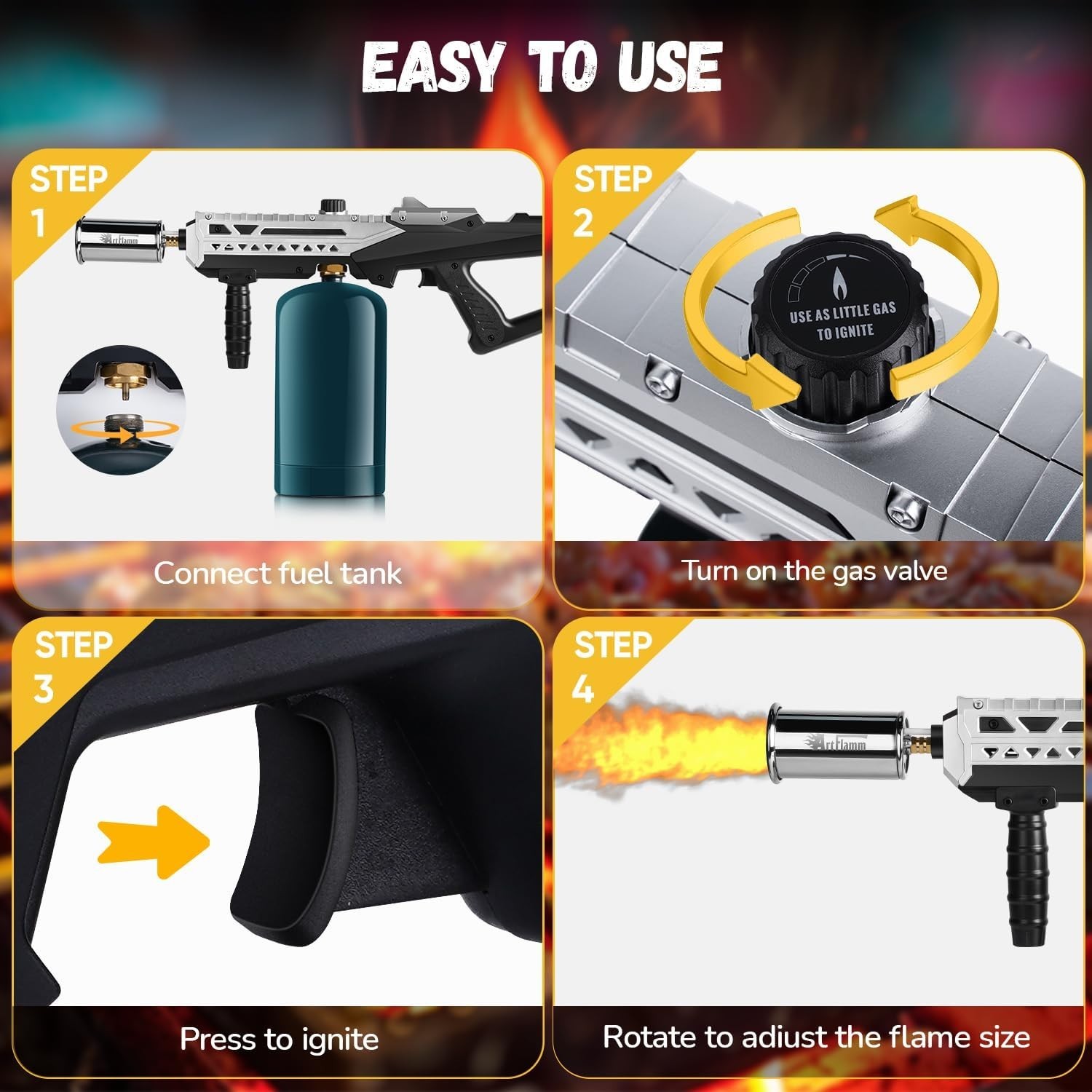 Powerful Grill Torch Gun | Propane Torch Gun, Adjustable Flamethrower | Blowtorc