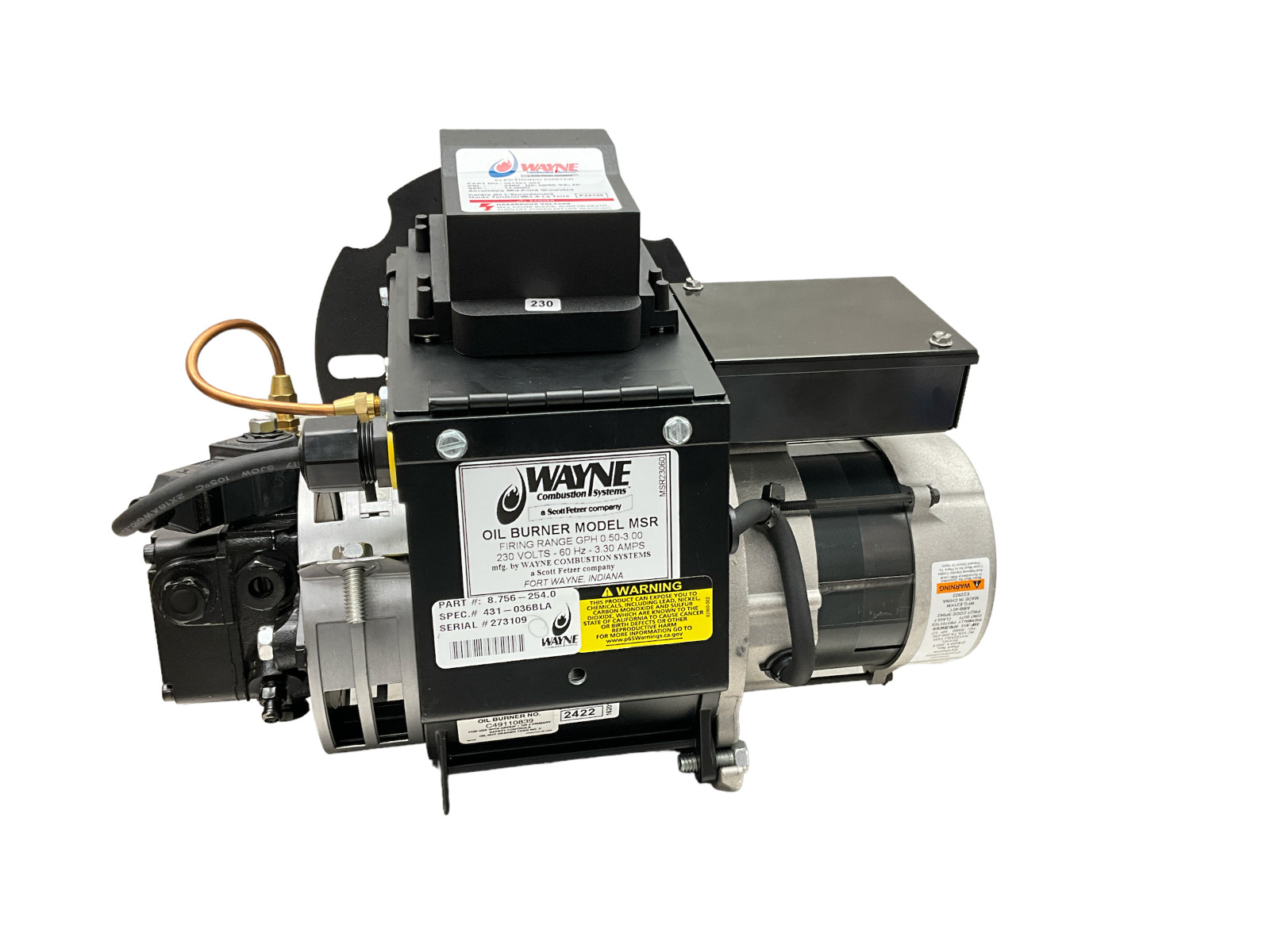 Wayne Combustion Systems 8.756-254.0 Oil Burner MSR, 230V, 3.30A, 0.50-3.00 GPH