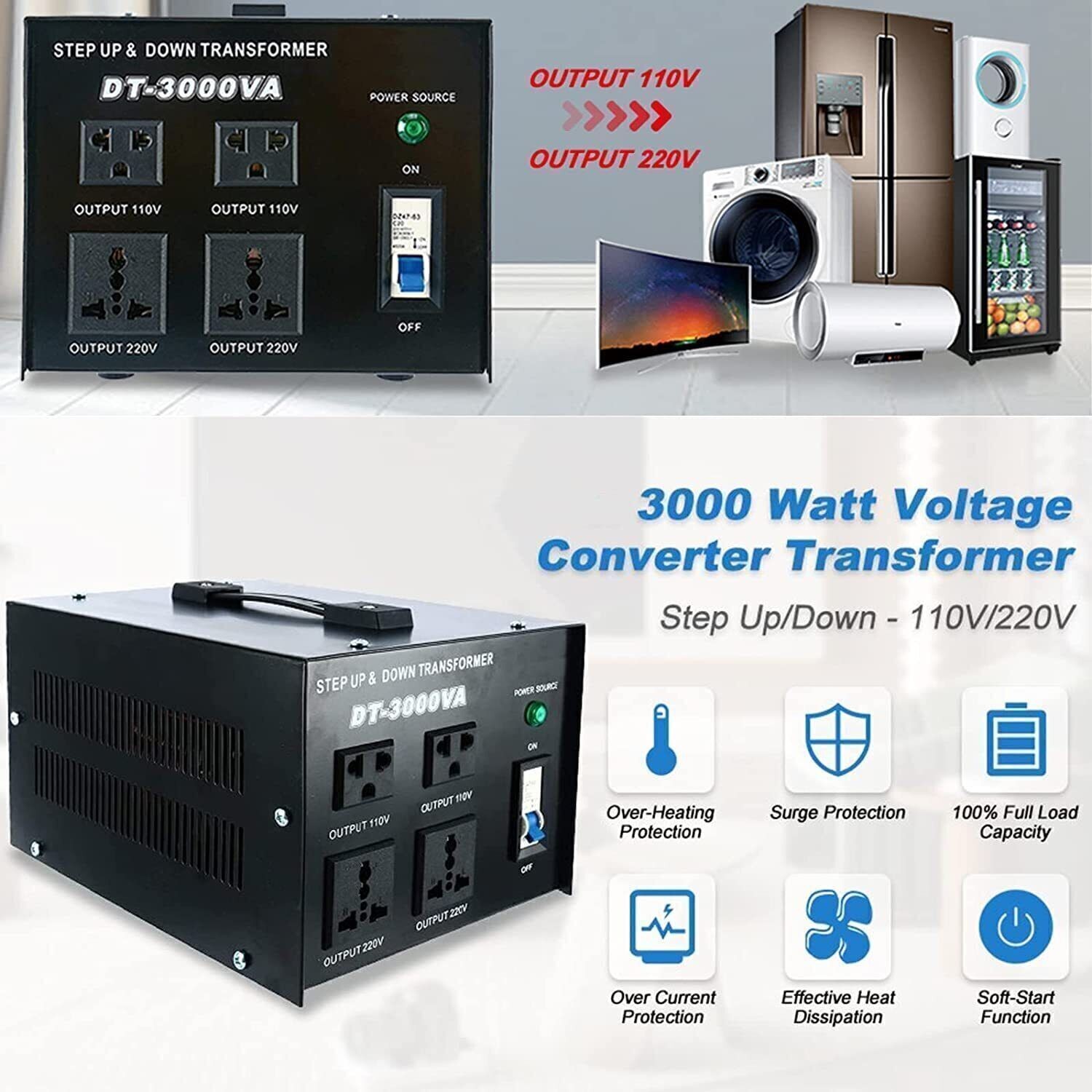 3000W Step Up Step Down Transformer Voltage Converter 220V-110V /110V-220V