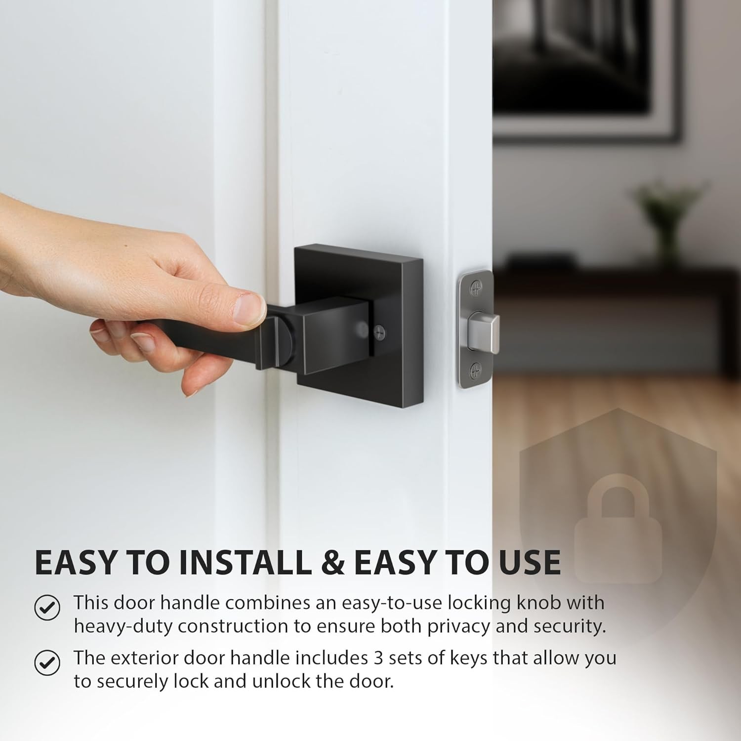 Matte Black Square Door Lever Handle Privacy Passage Dummy Keyless Interior Lock