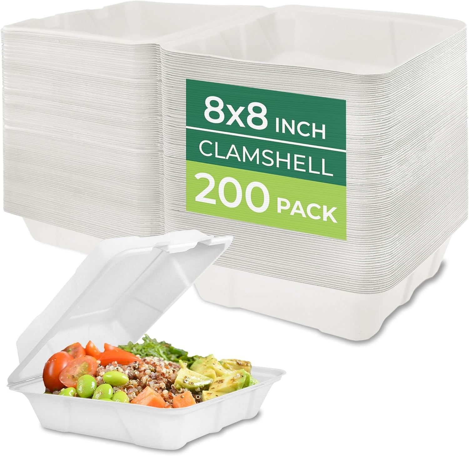 Freshware Clamshell Food Containers with Lids [8×8 200-Pack] Disposable To Go Co