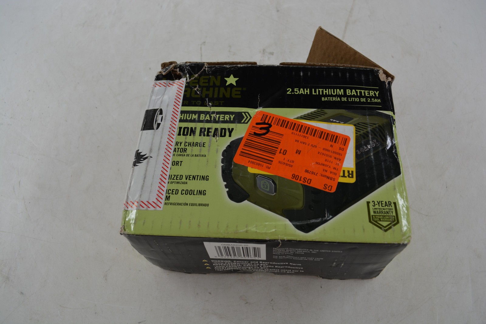 Green Machine 62V 2.5 Ah High Capacity Fade-Free Lithium Power Battery 2274