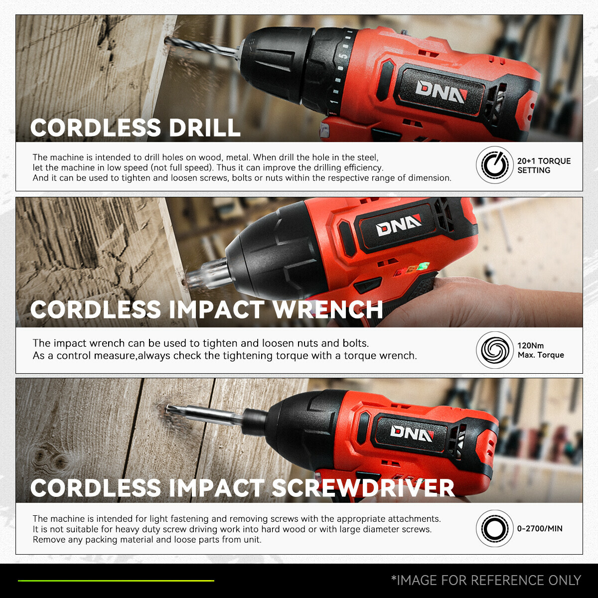 DNA Motoring 12V Cordless Hand Tools (Blue or Red), Battery and Charger