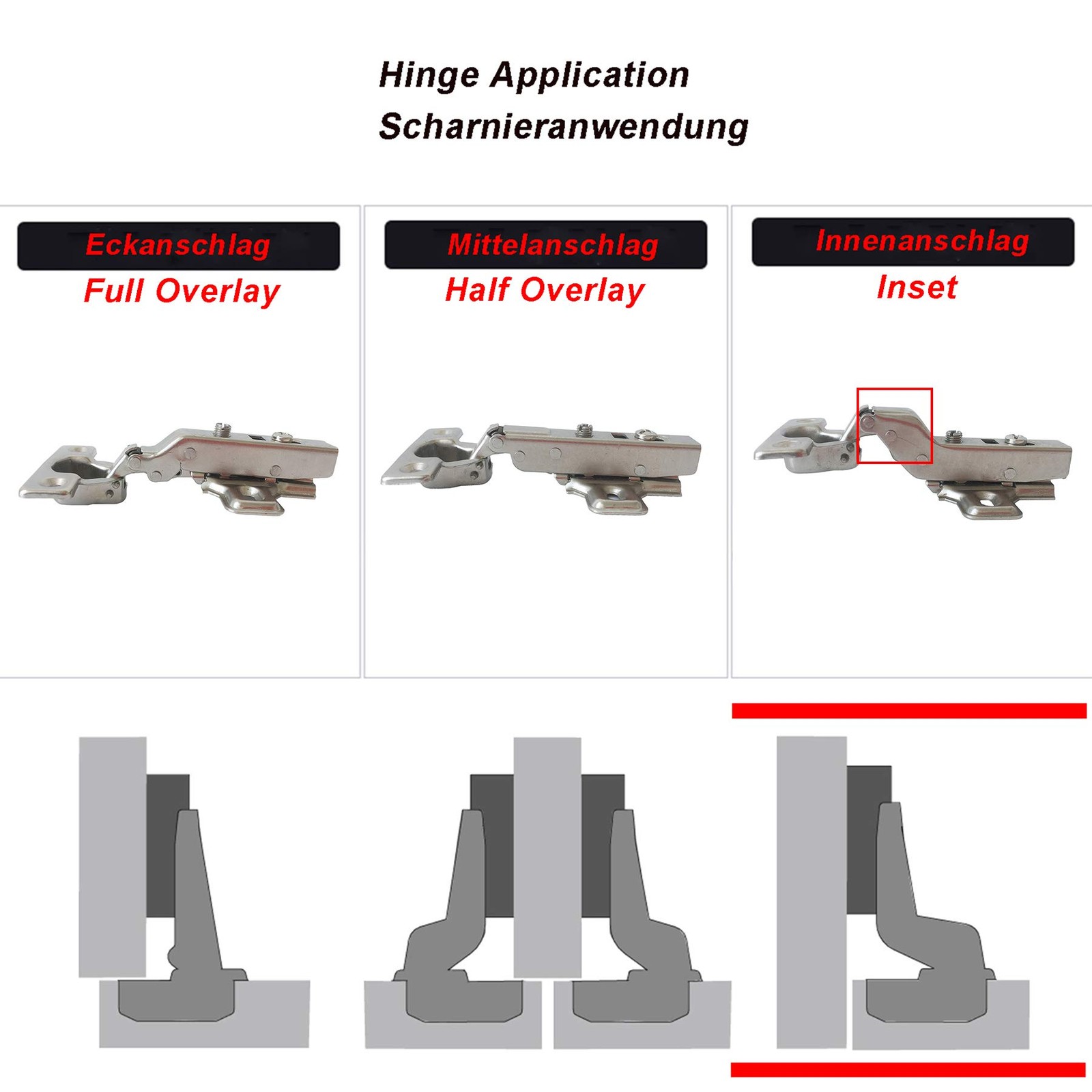 4 Pack 26mm 95 Degree Inset Soft Closing Hinges Clipon Cabinet Door