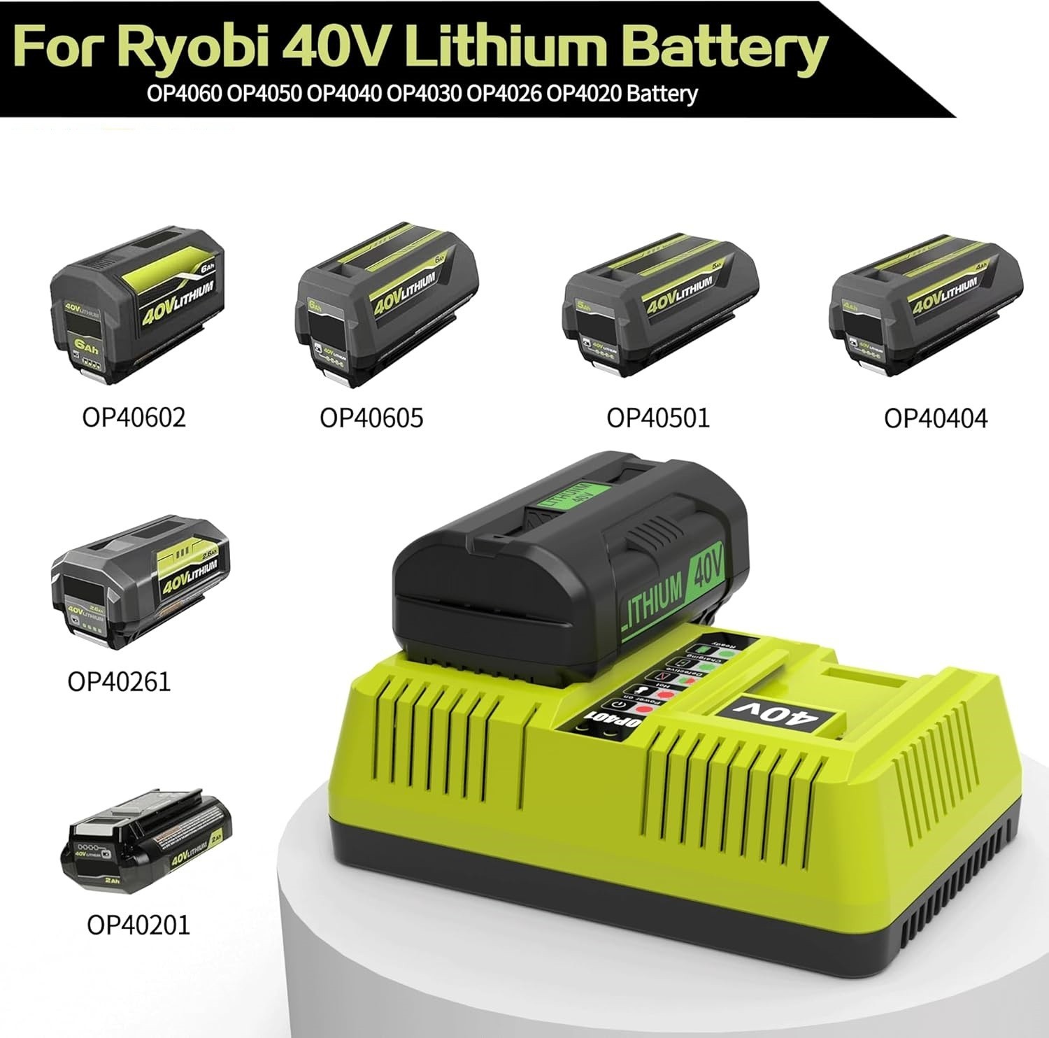 For Ryobi 40V Dual Port Rapid Charger 40 Volt Battery OP401 OP4050 OP4040