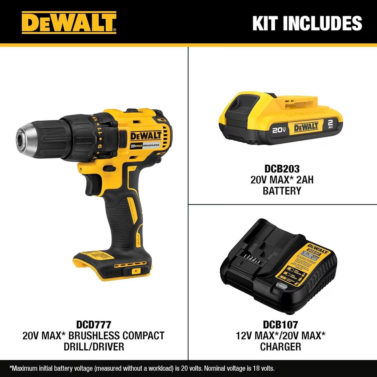DEWALT 20V MAX Cordless Drill Driver Kit, Electric Drill, Brushless 1/2 Inch
